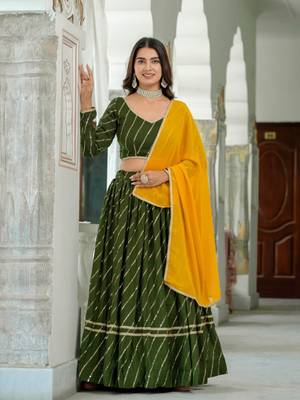 green silk blend embroidered navratri lehenga choli 1