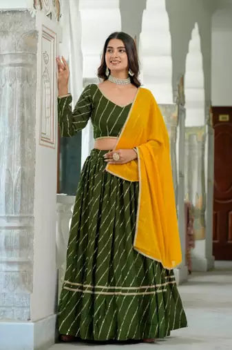 green silk blend embroidered navratri lehenga choli