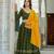 green silk blend embroidered navratri lehenga choli