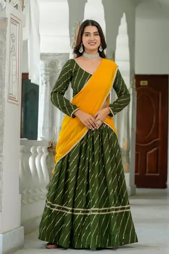 green silk blend embroidered navratri lehenga choli