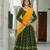 green silk blend embroidered navratri lehenga choli
