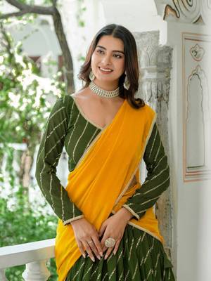 green silk blend embroidered navratri lehenga choli 4