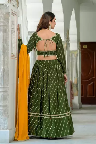 green silk blend embroidered navratri lehenga choli