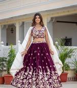 wine embroidered lehenga choli set with dupatta