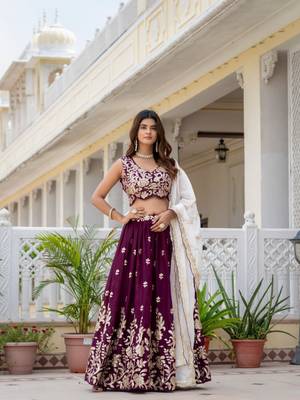wine embroidered lehenga choli set with dupatta 3
