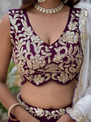 wine embroidered lehenga choli set with dupatta 4