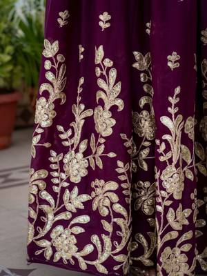 wine embroidered lehenga choli set with dupatta 5