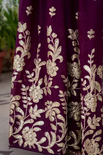 wine embroidered lehenga choli set with dupatta