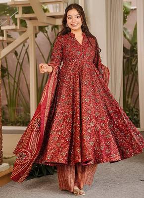 maroon digital print maslin anarkali  1