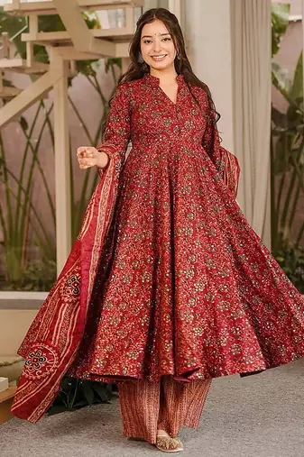 maroon digital print maslin anarkali 