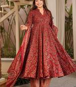 maroon digital print maslin anarkali 