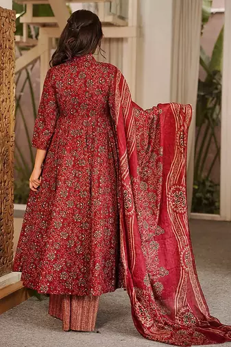 maroon digital print maslin anarkali 