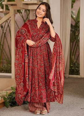 maroon digital print maslin anarkali  3