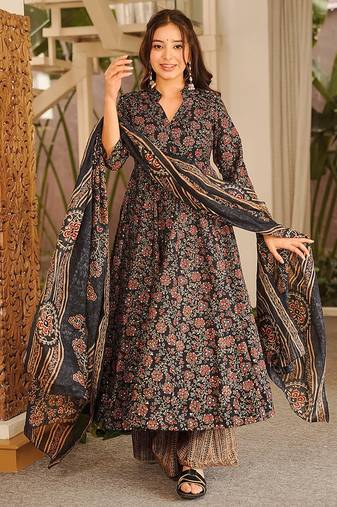 black digital print maslin anarkali 