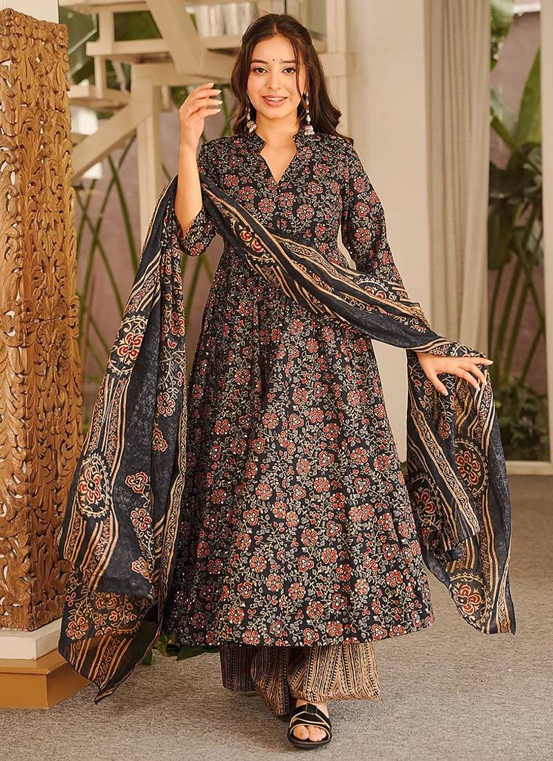 black digital print maslin anarkali 