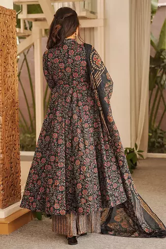 black digital print maslin anarkali 