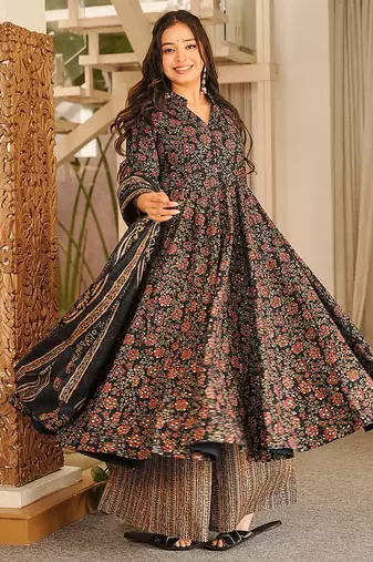 black digital print maslin anarkali 