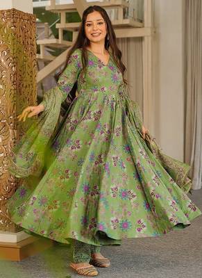 pista green digital print maslin anarkali  1