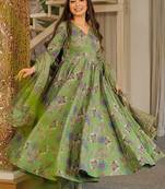 pista green digital print maslin anarkali 