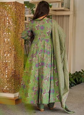 pista green digital print maslin anarkali  2