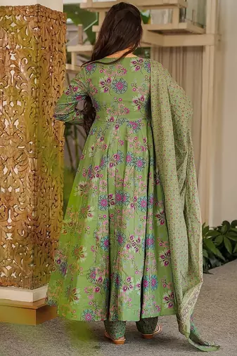 pista green digital print maslin anarkali 