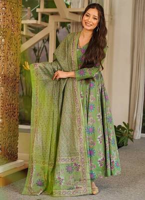 pista green digital print maslin anarkali  3