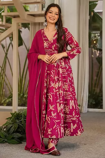 pink digital print maslin anarkali 