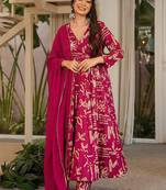 pink digital print maslin anarkali 