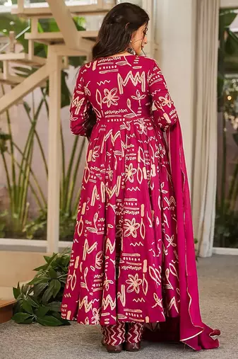 pink digital print maslin anarkali 