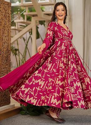 pink digital print maslin anarkali  4