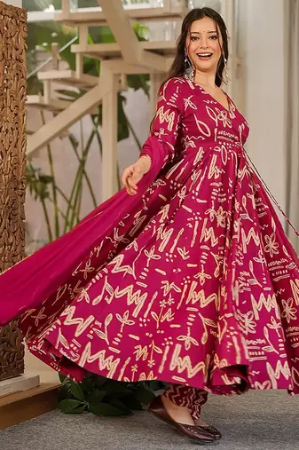 pink digital print maslin anarkali 