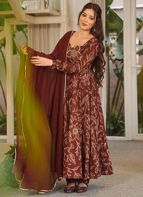brown digital print maslin anarkali  1