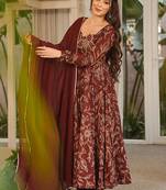 brown digital print maslin anarkali 