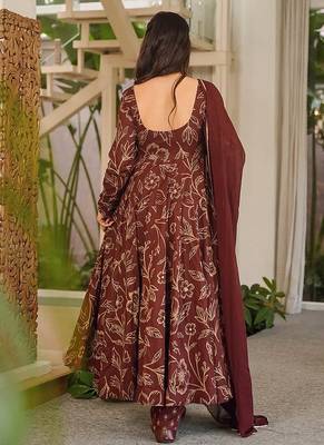 brown digital print maslin anarkali  2