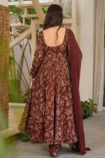 brown digital print maslin anarkali 