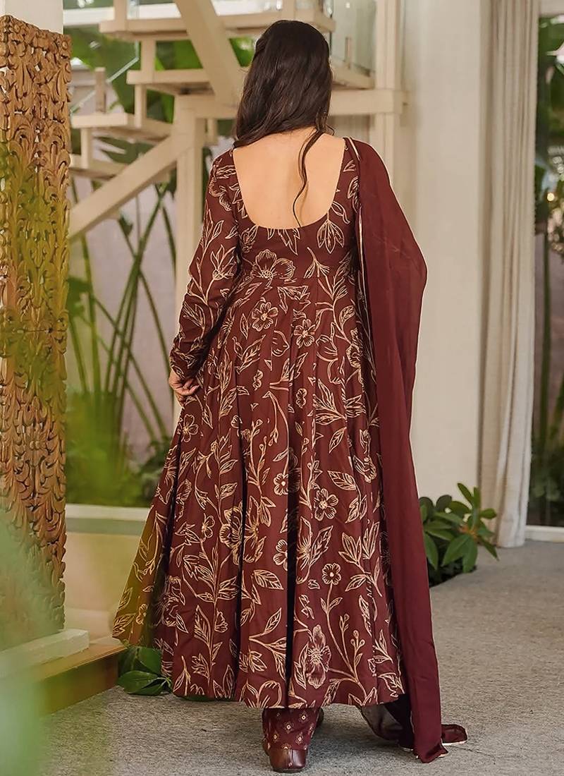 brown digital print maslin anarkali 