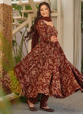 brown digital print maslin anarkali  3