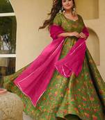 pista green digital print silk blend  gown 