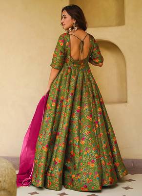 pista green digital print silk blend  gown  2