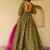 pista green digital print silk blend  gown 