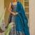 teal blue digital print silk blend  gown 