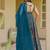 teal blue digital print silk blend  gown 