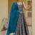 teal blue digital print silk blend  gown 