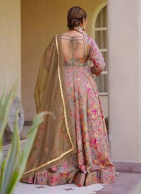 beige digital print silk blend  gown  2