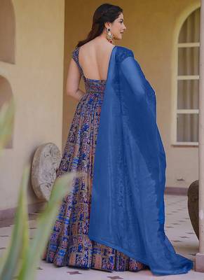 navy blue digital print silk blend  gown  2