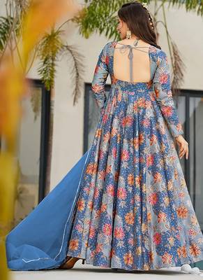sky blue digital print silk blend  gown  2