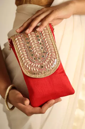 Red satin sling bag