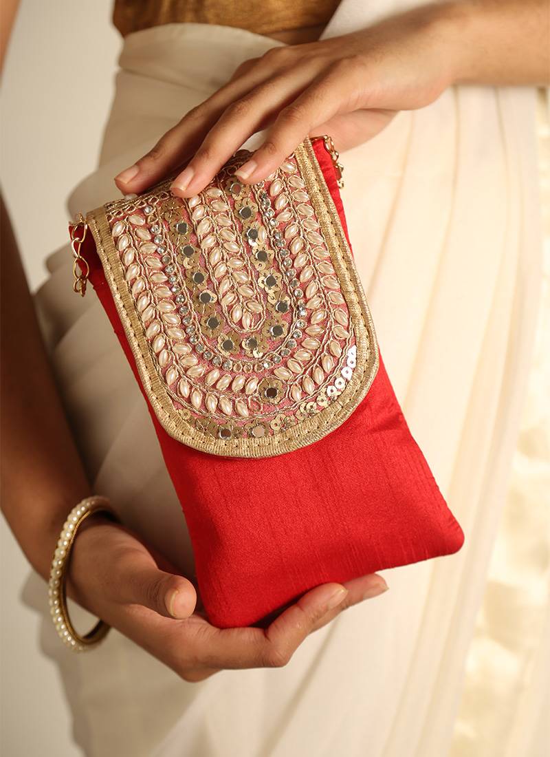 Red satin sling bag