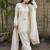 Off-white glass satin mirror work kurta with pant and dupatta