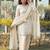 Off-white glass satin mirror work kurta with pant and dupatta